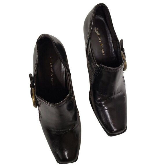 Etienne Aigner Black‎ Leather Ankle Boots Size 7.5 classic bohemian retro black - Picture 3 of 9